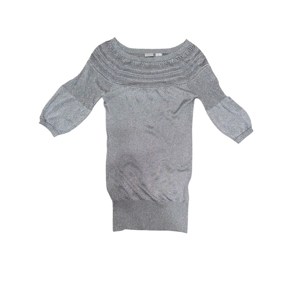 Daytrip Womens Silver Lurex Knit Boat Neck 3/4 Sleeve Sweater Top Size S